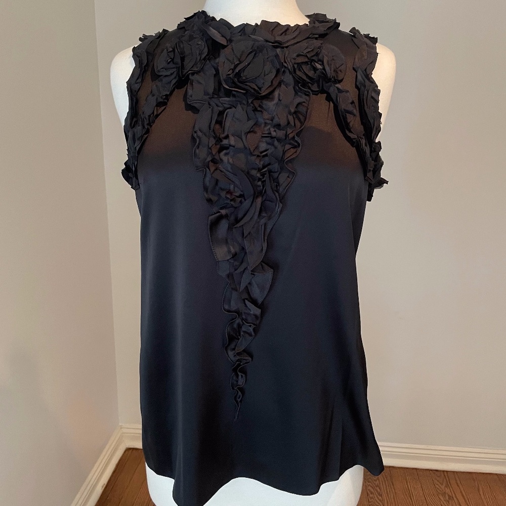 Elie Tahari Black Ruffle Tank, Medium